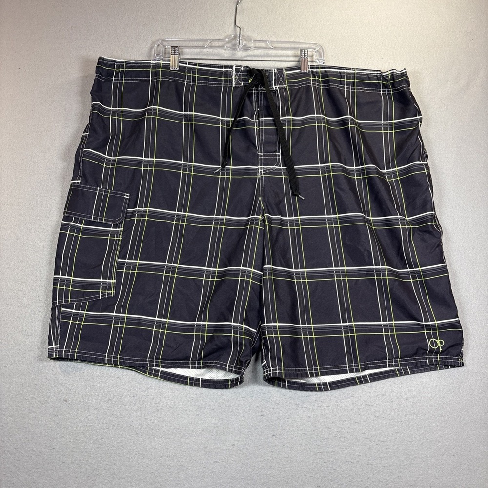 OP Black/ Green &White stripes surf style swim trunks size 3XL Board Shorts